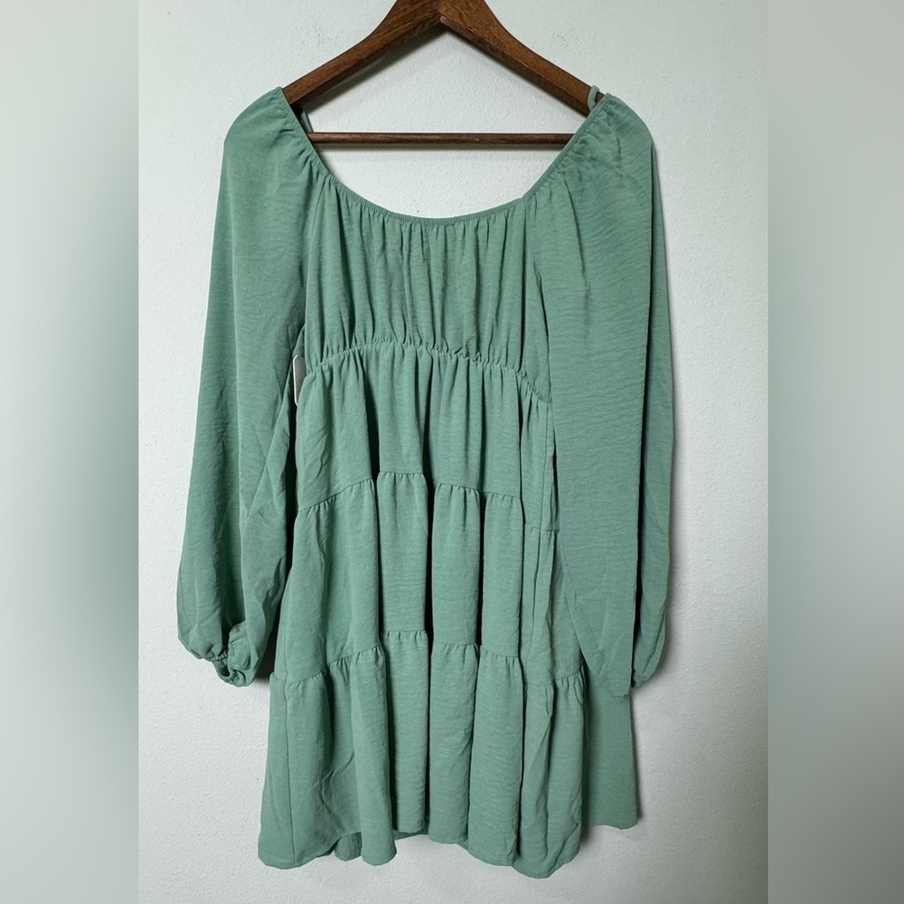NWT Altar'd State Boho Babydoll Tiered Bubble Sleeve Dress‎ in Sage Size Small - Picture 3 of 8